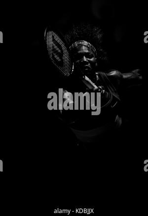 Serena Williams in play at The 2013 Australian Open - a Grand Slam Tournament - is the opening event of the tennis calendar annually. The Open is held Stock Photo