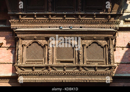 Very old wooden Nepalese window called Ankhi jhyal Stock Photo