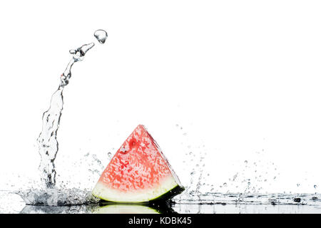 watermelon and water splash isolated on white Stock Photo