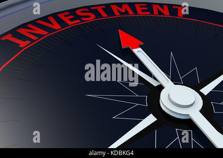 Black compass with investment word on it, 3D rendering Stock Photo