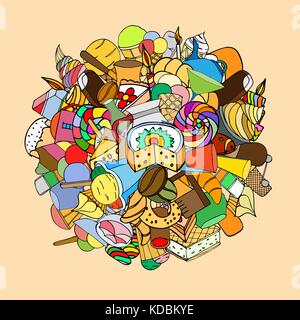 Set of sweets, hand-drawn, vector Doodle illustration Stock Vector