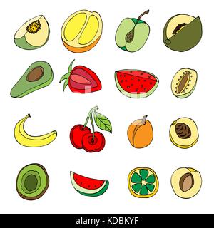 Vector illustration of many fruits, doodle style Stock Vector