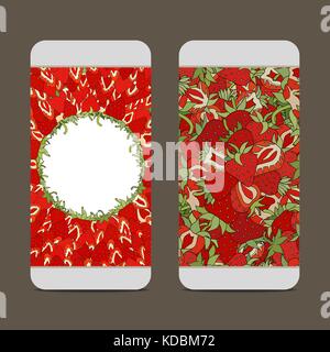 Mobile phone cover back for your design with strawberries Pattern. Vector illustration Stock Vector