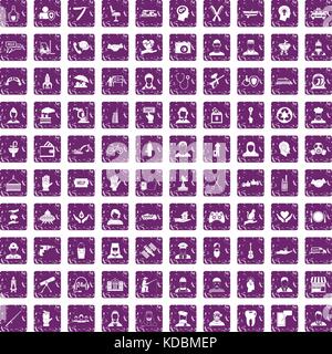 100 human resources icons set grunge purple Stock Vector