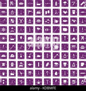 100 hygiene icons set grunge purple Stock Vector