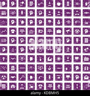100 idea icons set grunge purple Stock Vector