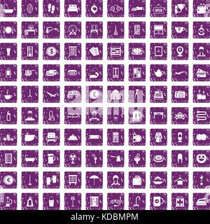 100 inn icons set grunge purple Stock Vector