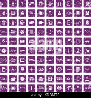 100 auto repair icons set grunge purple Stock Vector