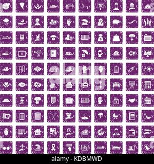 100 insurance icons set grunge purple Stock Vector