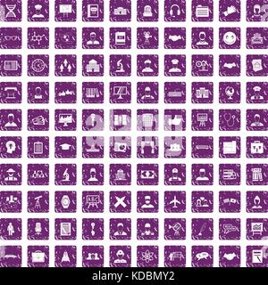100 intelligent icons set grunge purple Stock Vector