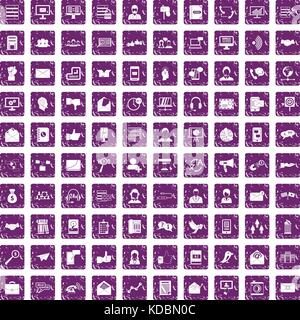 100 interaction icons set grunge purple Stock Vector