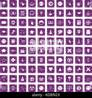 100 interface pictogram icons set grunge purple Stock Vector