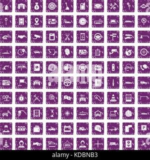 100 auto service center icons set grunge purple Stock Vector
