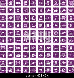 100 journalist icons set grunge purple Stock Vector