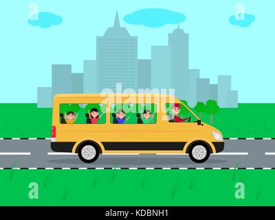 Vector children traveling by bus on travel Stock Vector