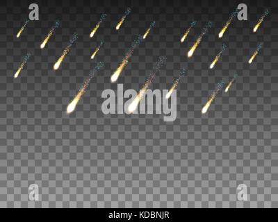 Vector illustration realistic falling meteor rain Stock Vector