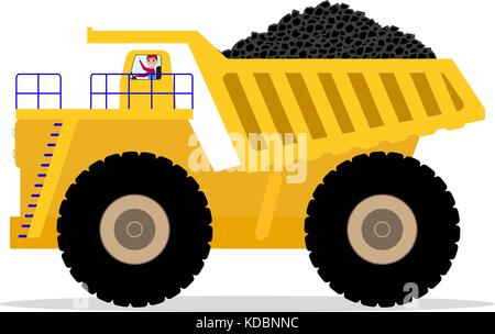 Vector dump truck with driver carries of coal Stock Vector