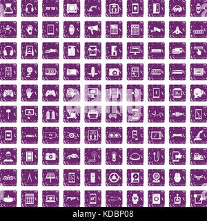 100 adjustment icons set grunge purple Stock Vector
