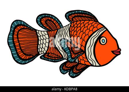 Clownfish. Vector illustration. Isolated on white. Hand Drawn doodle Stock Vector
