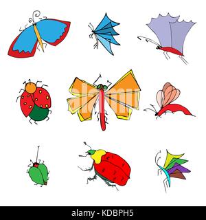 Set of insects doodle hand drawn. vector illustration Stock Vector