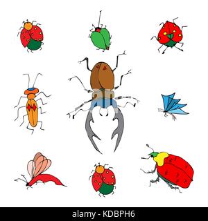 Set of insects doodle hand drawn. vector illustration Stock Vector