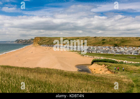 A huge static cararvan site is virtually on the beach at Burton Freshwater on the Jurassic Coast, Dorset, England, UK Stock Photo