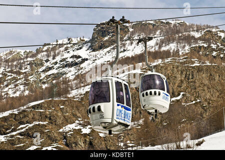 Italy, Aosta Valley, Valtournenche, Cableway Stock Photo