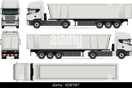 Truck with trailer vector mock up for car branding, advertising and corporate identity. Dump truck Template on white. Stock Vector