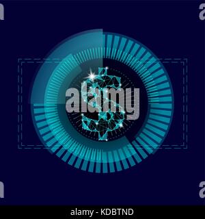 Dollar target HUD graph interface display. American currency symbol low poly geometric blue icon user money hunting concept vector illustration art Stock Vector