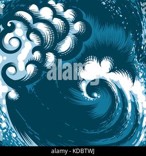 Hand drawn ocean wave. Vector illustration. Stock Vector