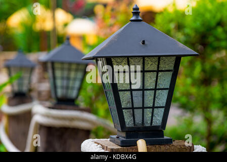 street lamp in retro style of metal and glass close-up Stock Photo