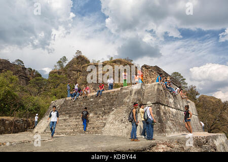 March 30, 2014 Tepoztlan, Mexico: El Tepozteco is an archaeological site in the state of Morelos. It consists of a small temple to Tepoztecatl, the Az Stock Photo