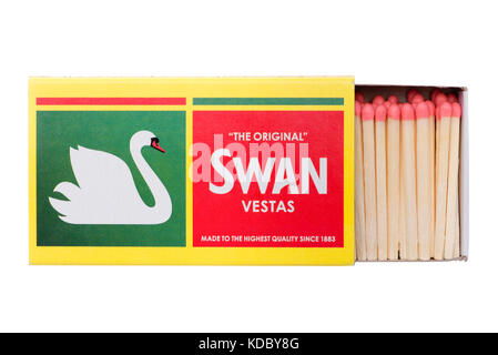 Swan Vestas box of matches, cut out or isolated on a white background, UK. Stock Photo