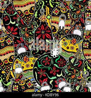 Colored Seamless pattern with christmas hand-drawn decorative elements in vector. Fancy Christmas balls. Pattern for coloring book. Made by trace from Stock Vector