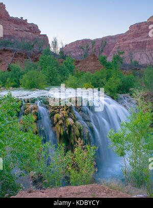 River flowing near the Havasu Falls Trail in the Havaspai Indian Reservation. Located within the Grand Canyon. Stock Photo