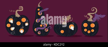 Set of scary Halloween pumpkins. Jackolanterns Stock Vector
