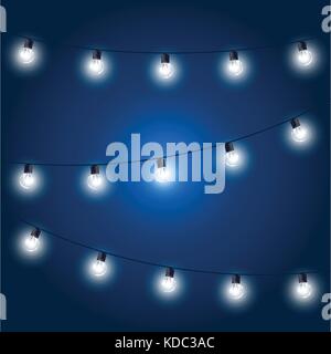 Christmas Lights - festive light bulbs garland on blue Stock Vector