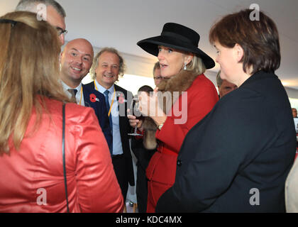 Princess Astrid of Belgium speaks to guests as she attends a reception at the New Zealand national commemoration for the Battle of Passchendaele at Tyne Cot Cemetery, Belgium. Stock Photo