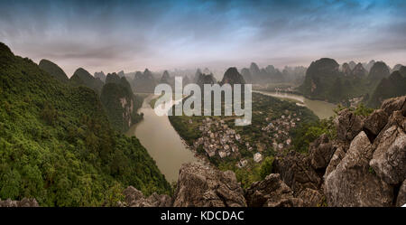 panorama view of with li river during sunrise, famous for beautiful landscape in china Stock Photo