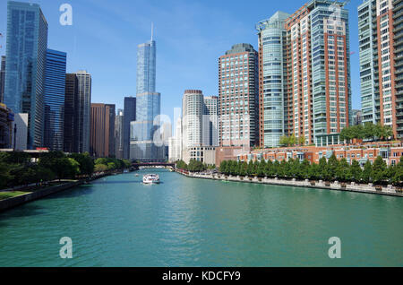 Chicago, IL, United States - September 3, 2017: View of the Chicago River and skyline. Stock Photo