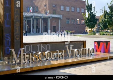 Entrance to the Violin Museum (Museo del Violino), Palazzo dell'Arte, Cremona, Italy Stock Photo