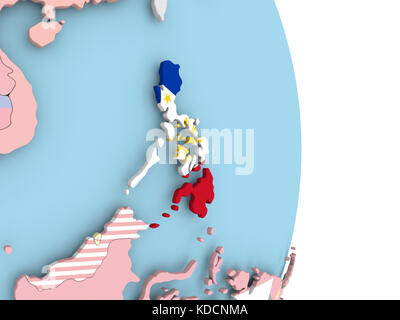 Map of Philippines with embedded flag on planet surface. 3D ...