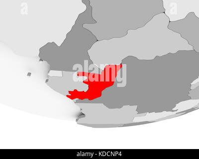 Congo in red on grey political map with transparent oceans. 3D ...