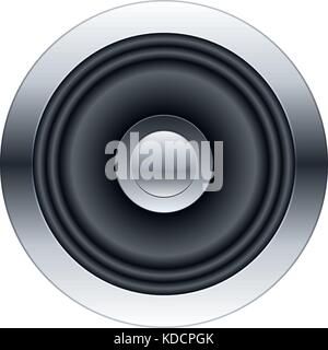 Metallic subwoofer speaker front view. Vector illustration template. Stock Vector