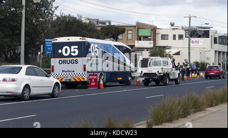 Police breathalyser booze bus Melbourne Australia Stock Photo