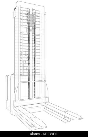 Small Electric Warehouse Forklift. Wire-frame. EPS10 format. Vector created of 3d Stock Vector