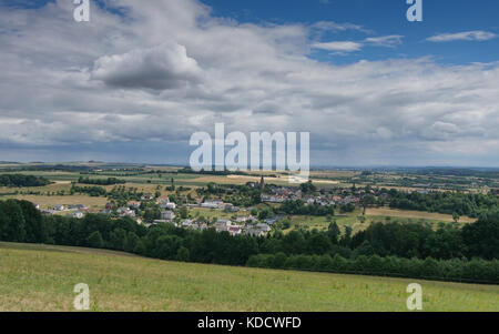 Panoramic view over village Wiersdorf, landscape of Eifel area close to Bitburg, Germany, Europe 