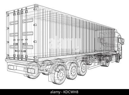 Cargo vehicle. Wire-frame. EPS10 format. Vector created of 3d. Stock Vector