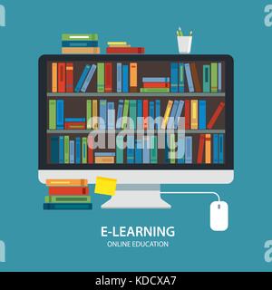 online library education concept flat design Stock Vector