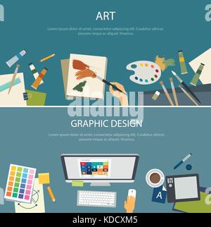 art education and graphic design web banner flat design Stock Vector